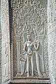 Angkor Wat temple, the fourth enclosure, the bas reliefs of the west gopura, superbly preserved devatas, either individually or in groups of two or three, amongst the finest in the monument. 